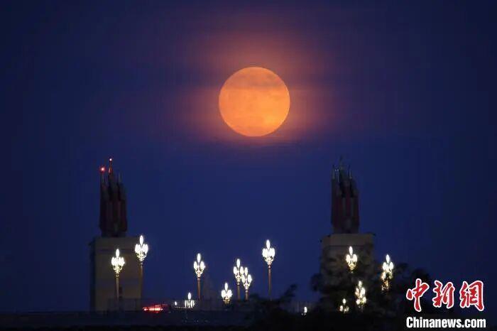 “超级月亮”亮相南京夜空。(资料图)中新社记者 泱波 摄
