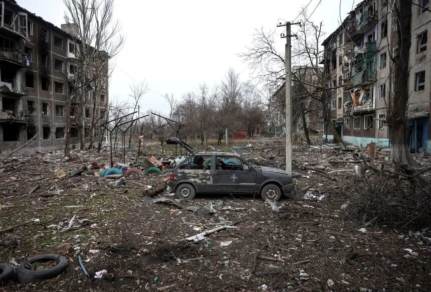 Apartment buildings damaged by a Russian military strike in the frontline town of Dobropillia, in the Donetsk region of Ukraine, on December 9.