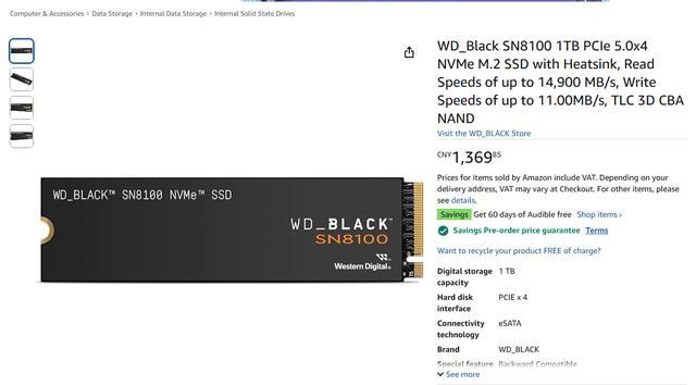 当前最快:亚马逊提前上架WD Black SN8100固态硬盘