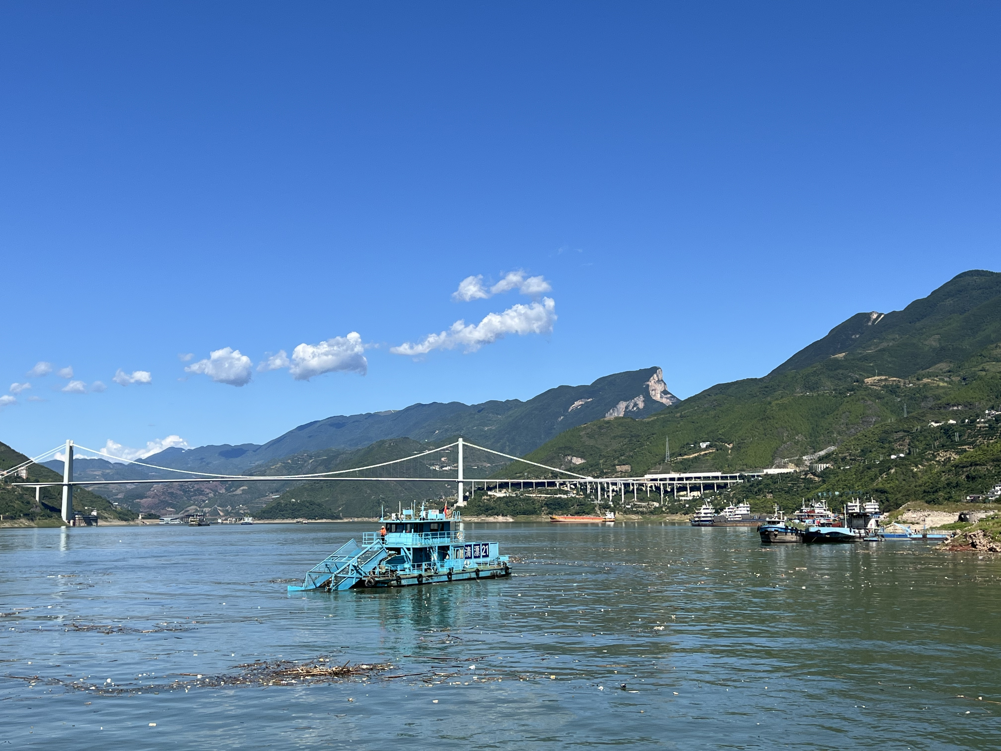 图为清漂船正在作业。刘新吾摄