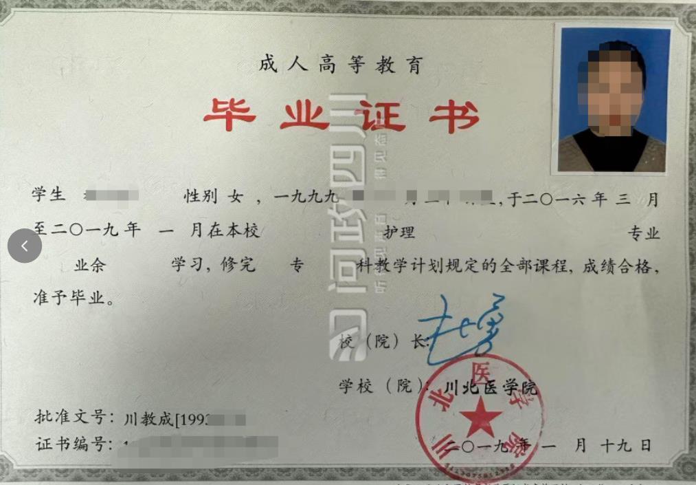 税女士的成人大专学历证书