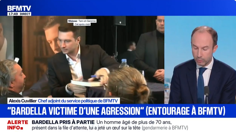 法媒关于“巴尔代拉遭鸡蛋袭击”的视频报道截图。图源:社交平台X