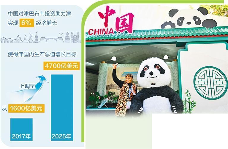 7月23日，一名参会者在津巴布韦维多利亚瀑布城举行的《湿地公约》第十五届缔约方大会中国馆外留影。　　新华社记者　　许 正摄