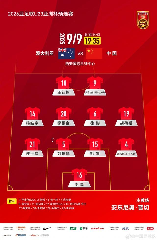 U22国足首发阵容公布：442阵型迎战澳大利亚，锋线双星领衔出战