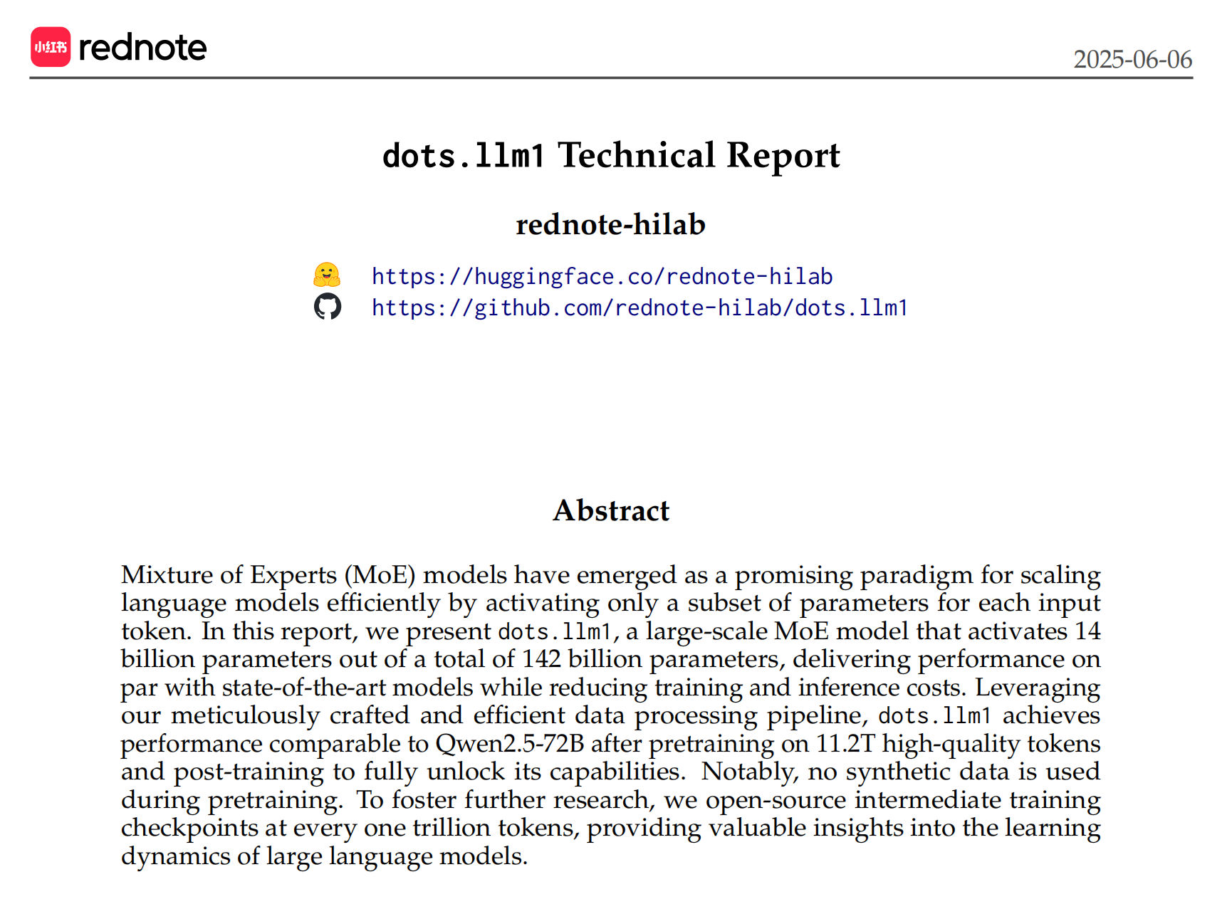 小红书开源首个大模型,中文评测超越DeepSeek-V3