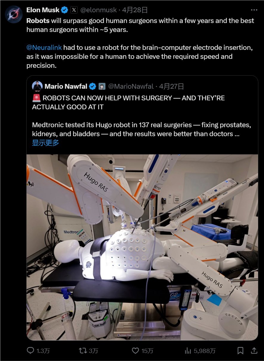 马斯克： 5 年内，机器人将超越最优秀的人类外科医生_凤凰网