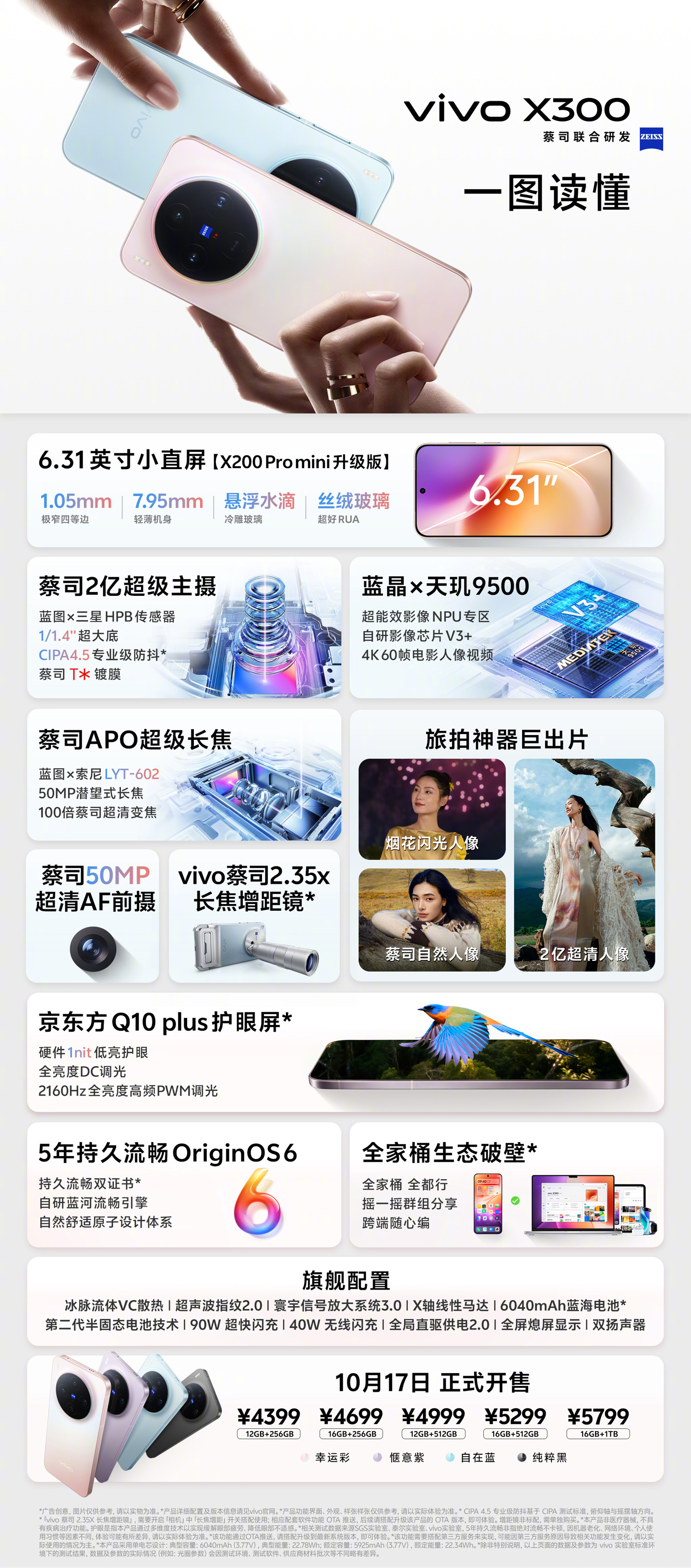 vivo X300 标准版官方预热海报：6.31英寸小直屏、蔡司2亿超级主摄、蓝晶x天玑9500处理器、蔡司APO超级长焦、京东方 Q10 plus护眼屏、OriginOS 6 系统