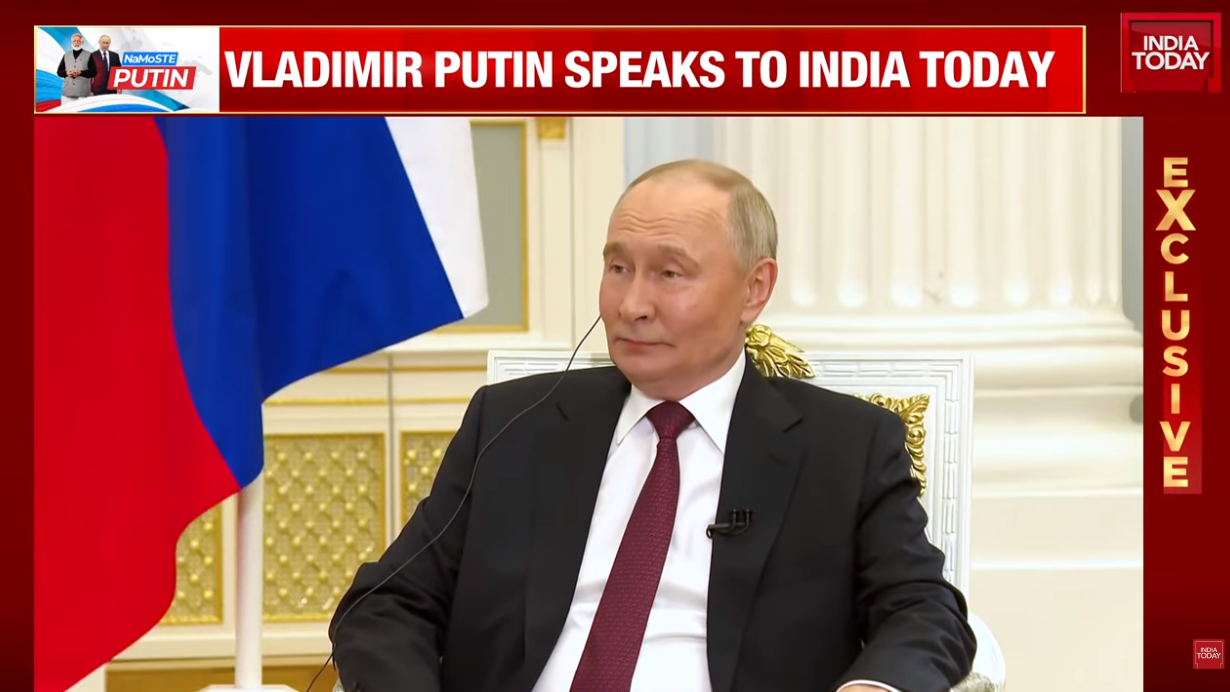 普京接受《今日印度》专访。图源:印媒视频截图