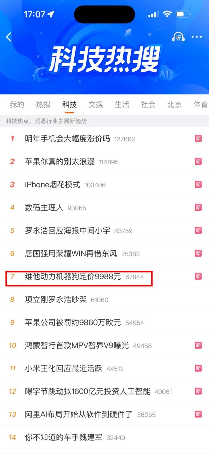 相关话题登上微博科技板块热搜第7|图片来源:维他动力