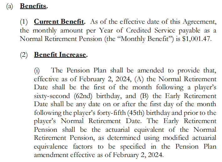 NBA退休金相关规定。 NBA2023版劳资协议截图