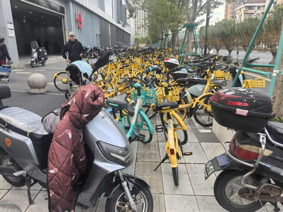 地鐵口非機動(dòng)車(chē)侵占盲道