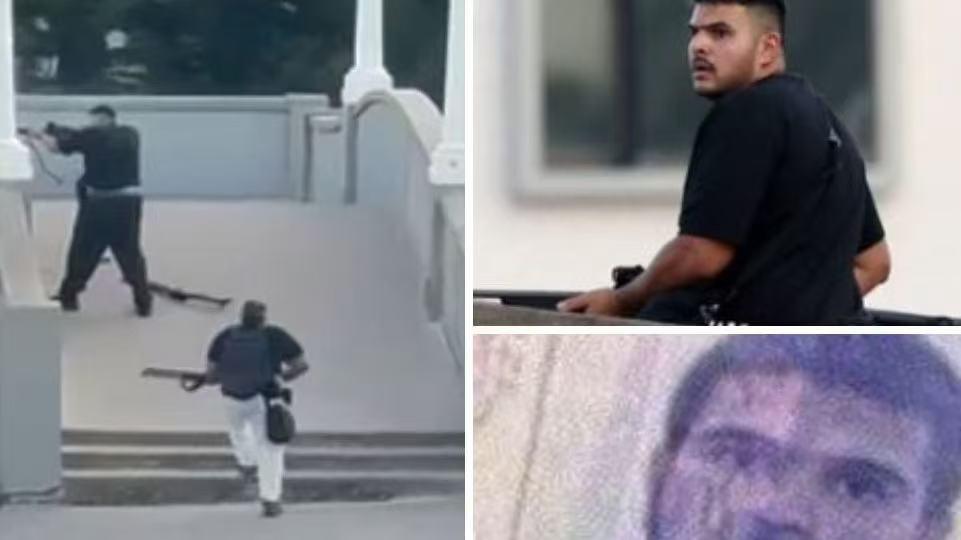 ▲图左为两名嫌疑人,右上为纳维德·阿克拉姆在案发现场