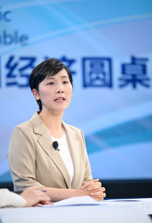 国家发展改革委区域协调发展司副司长蔡平在第二十一期“中国经济圆桌会”大型全媒体访谈节目录制现场发言。新华社记者 陈晔华 摄