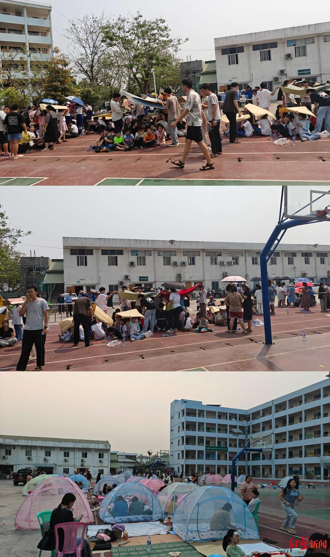 ▲两百多位师生留在学校操场上 受访者供图