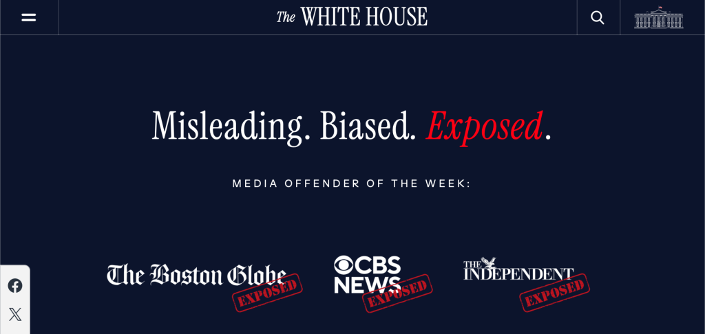 美国白宫网站新设页面,推出“媒体偏见追踪”功能。