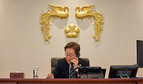6月9日,在首尔龙山总统府,李在明与日本首相石破茂通电话 韩联社