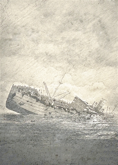 “里斯本丸”号沉没事件复原图。