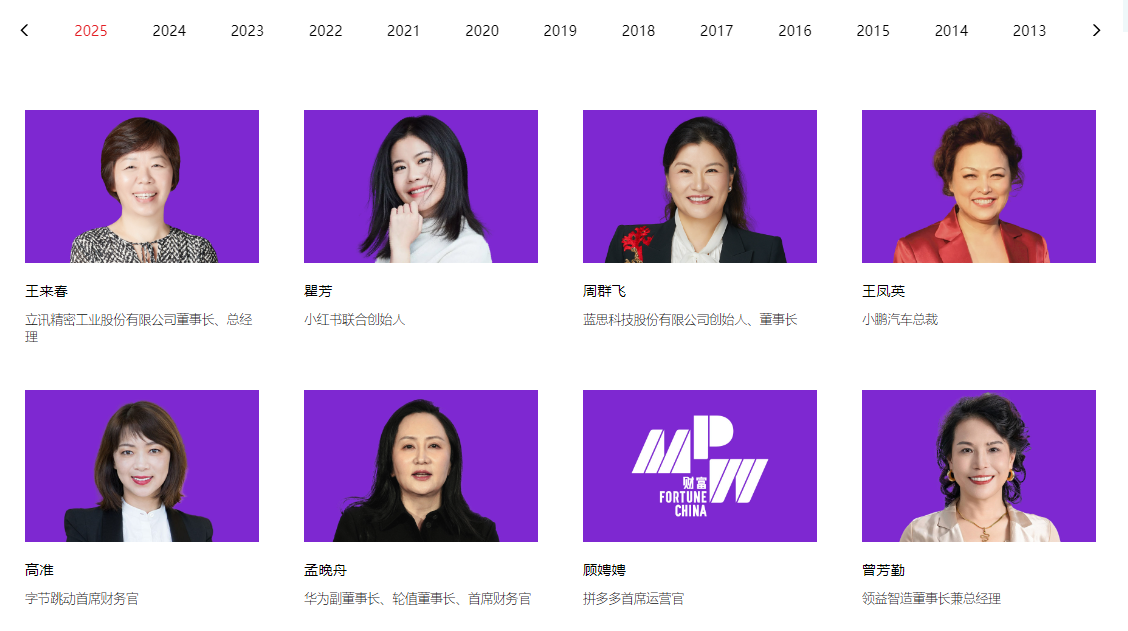 财富2025年中国最具影响力商界女性榜单