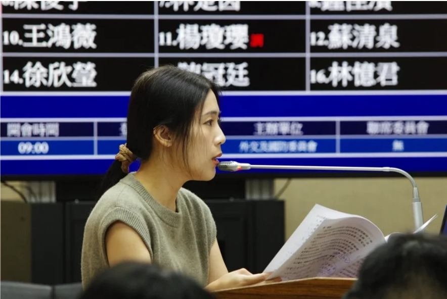 徐巧芯10月20日在台立法机构外事防务委员会质询。图源:台湾联合新闻网