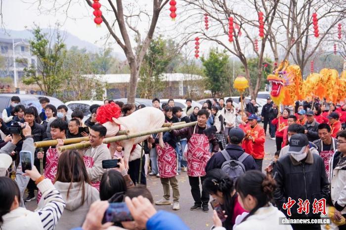 浙江湖州,茅坞村年猪饭活动现场。湖州市新闻传媒中心供图