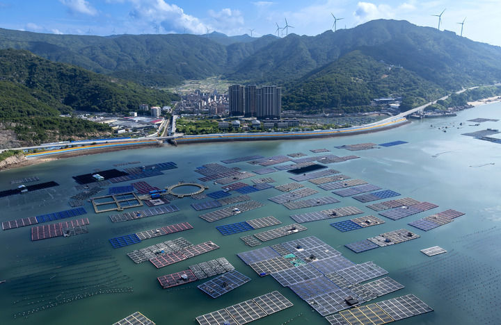 2025年7月3日拍摄的福建省连江黄岐半岛海域海投国家级海洋牧场一角（无人机照片）。新华社记者 魏培全 摄