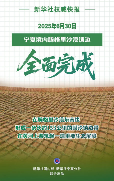 新华鲜报|中国锁边奇迹再现！腾格里沙漠153公里镶上“绿链”