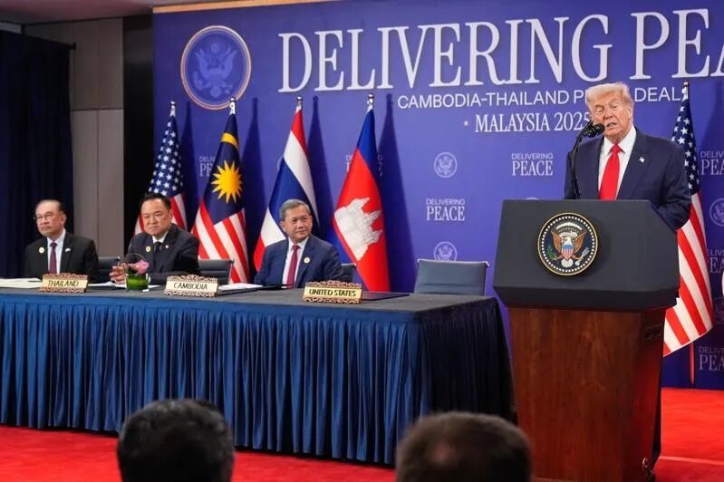 东盟峰会期间特朗普见证泰国和柬埔寨签署关于两国和平的联合声明。图源:GJ
