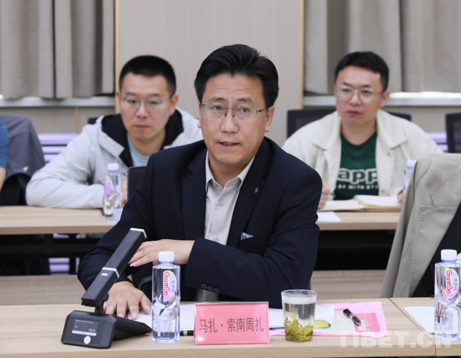图为马扎·索南周扎在研讨会上做主题发言 摄影:刘莉