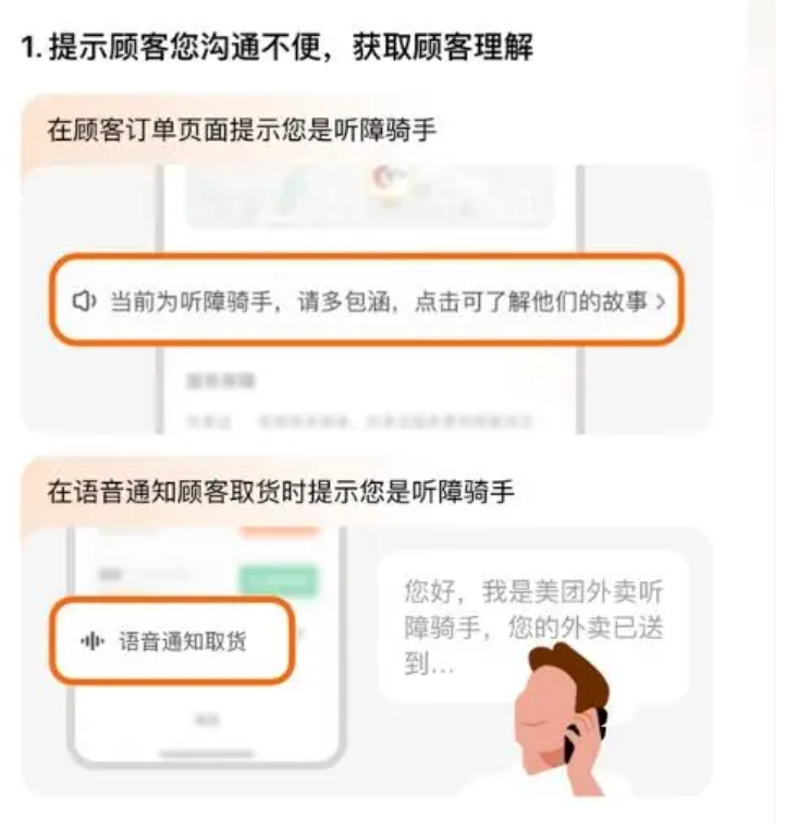 图 | 美团外卖的听障关怀模式能让顾客看到骑手沟通不便的信息