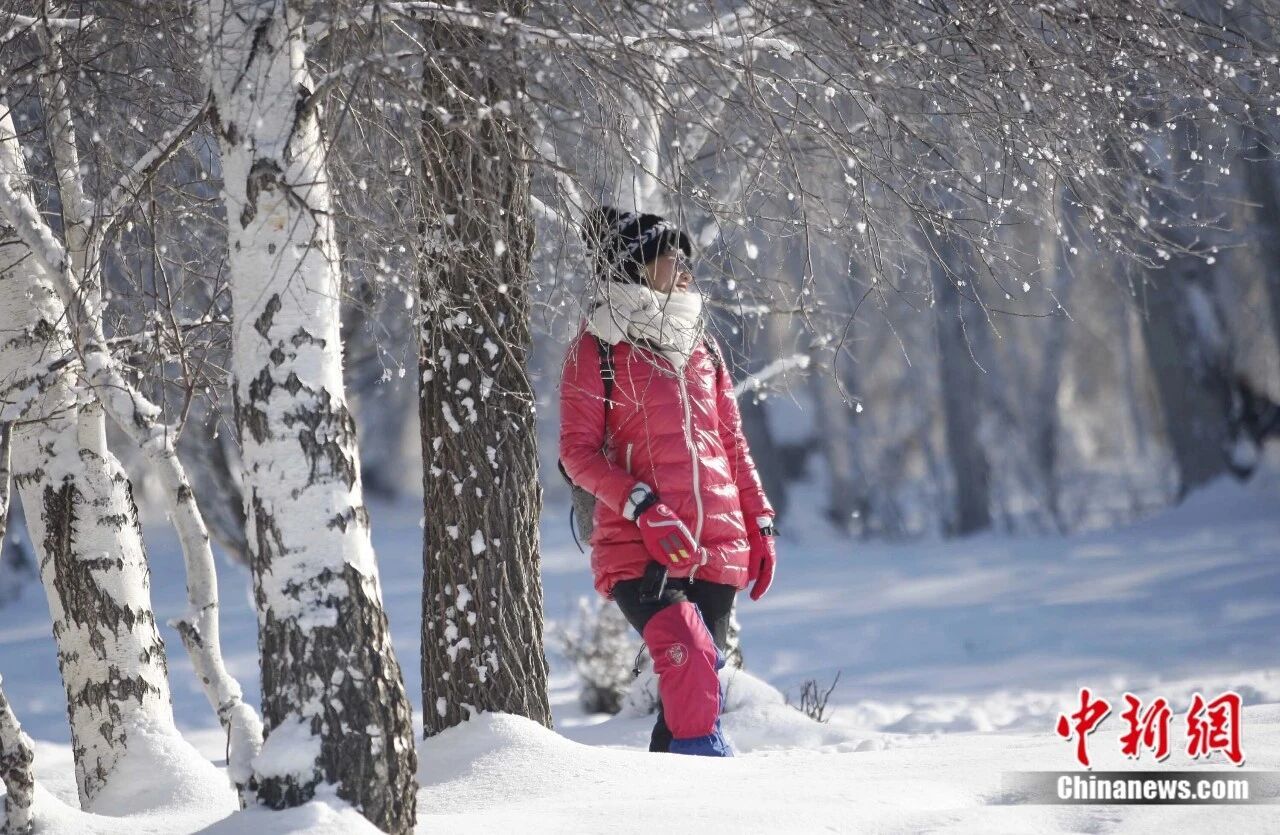 游客感受布尔津县冬季雾凇美景。王小军 摄