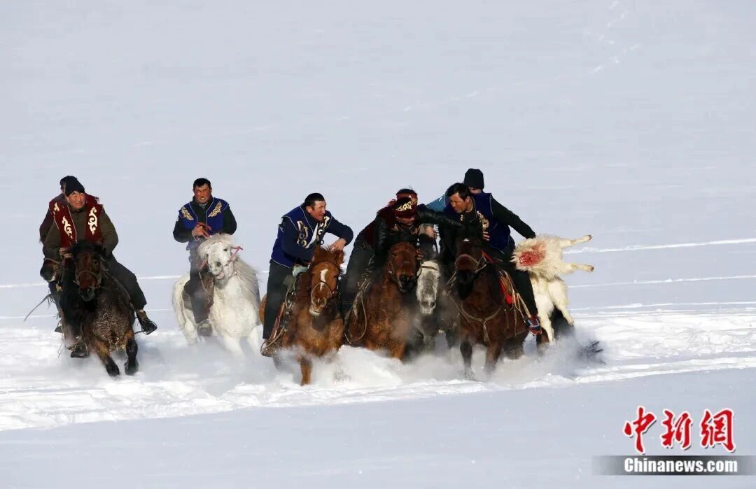 新疆布尔津县举办雪地刁羊等特色民俗活动吸引游客。王小军 摄