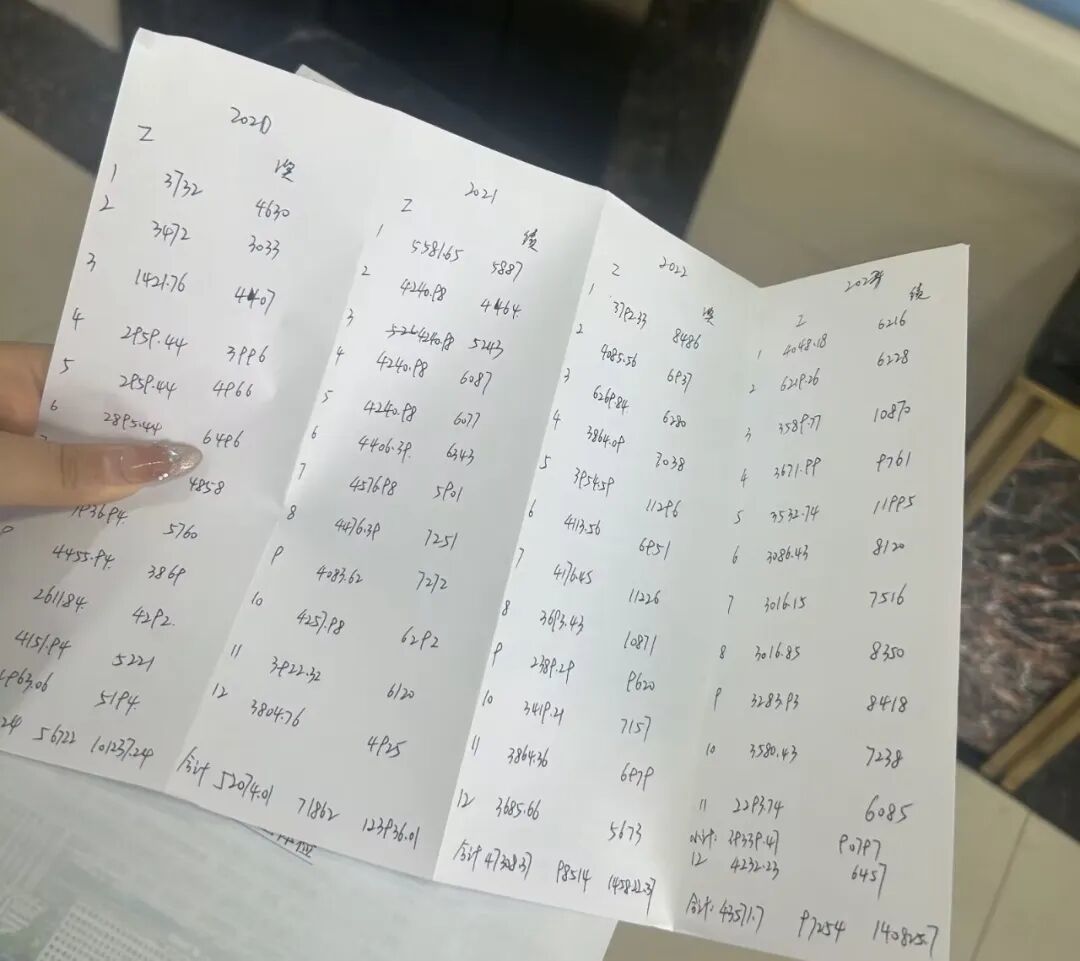 董文卉记录下来的每月工资流水