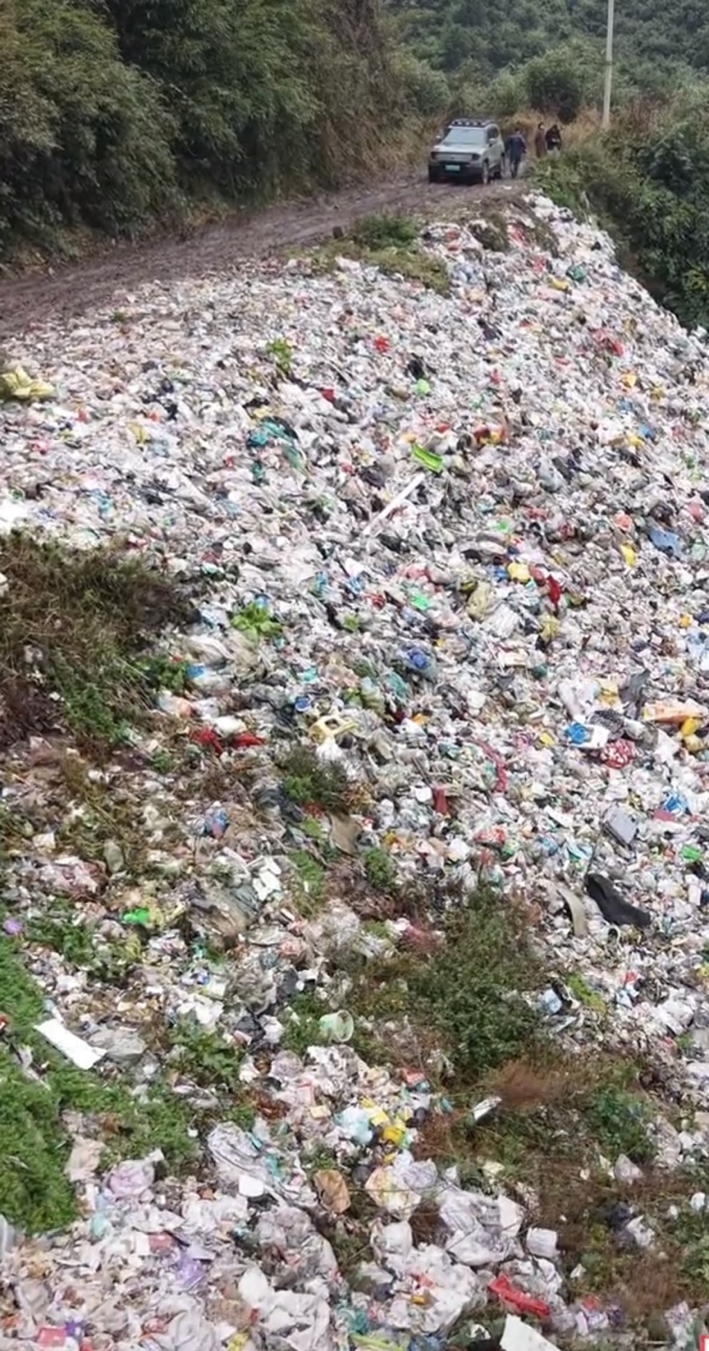 路边随意倾倒的生活垃圾。