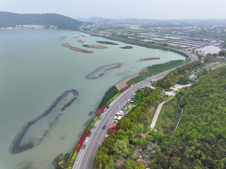 2024年4月11日拍摄的苏州市吴中区金庭镇环太湖湿地带修复项目。新华社记者 季春鹏 摄