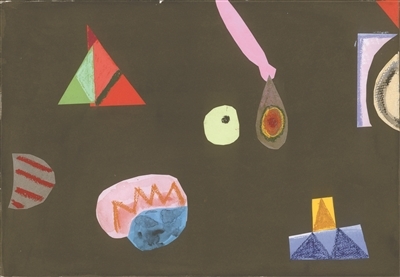 陈可 《黑色背景的彩色梦No.4》 2022 纸上色粉笔、油画棒、铅笔与水彩拼贴 27×38.5cm 图片由艺术家和星空间提供