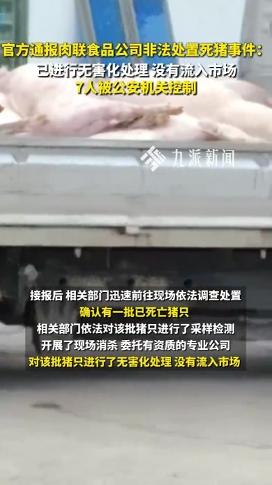 官方通报“食品公司堆放大量死猪”：死猪已处理，未流入市场，7人被公安机关控制