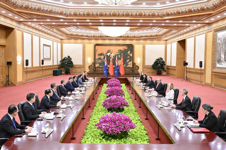7月15日上午，国家主席习近平在北京人民大会堂会见来华进行正式访问的澳大利亚总理阿尔巴尼斯。新华社记者 殷博古 摄