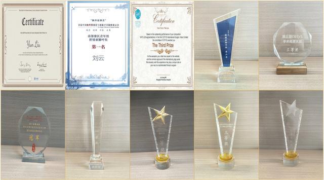 ▲刘云在胸外科临床与科研工作中荣获的重要奖项