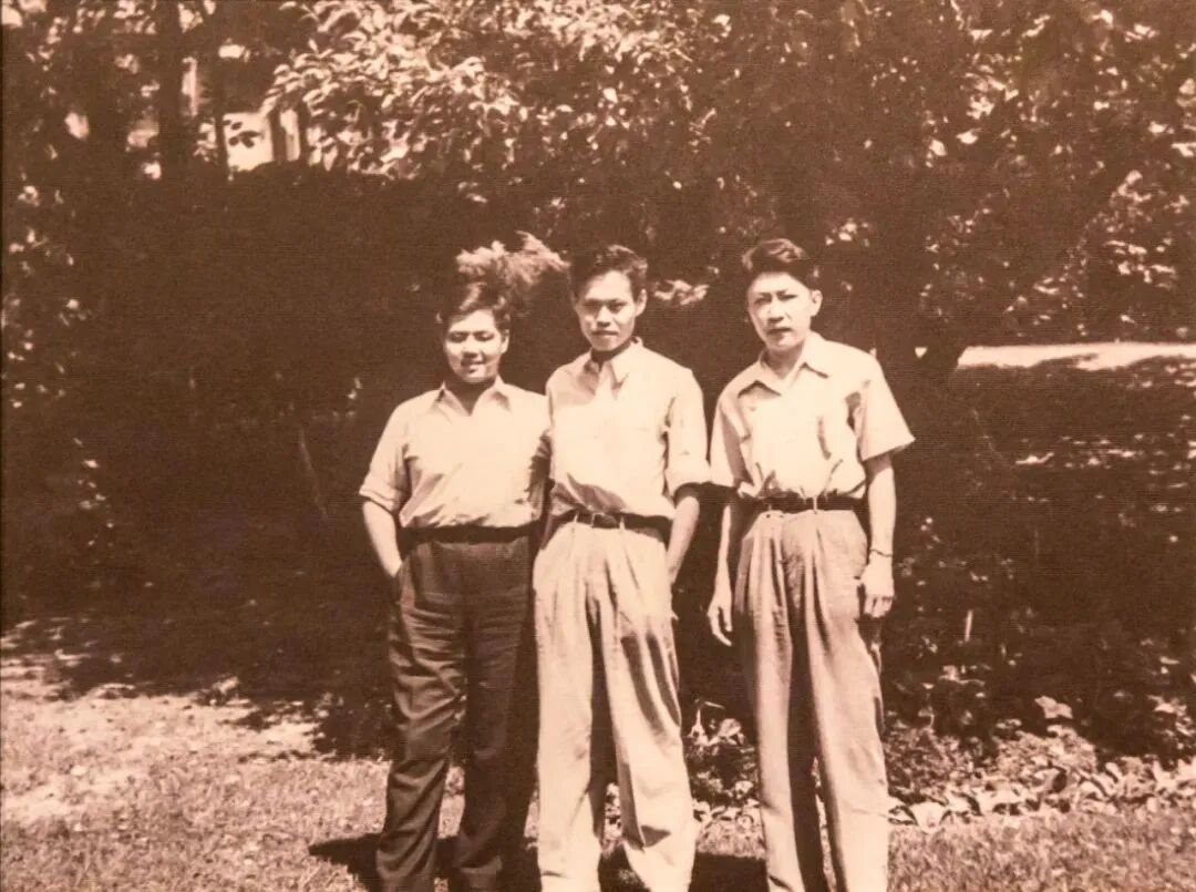 1947年,李政道、杨振宁、朱光亚(左起)在美国密执安大学研究生院,协同创新 自立自强——“两弹一星”精神展。(图/IC photo)