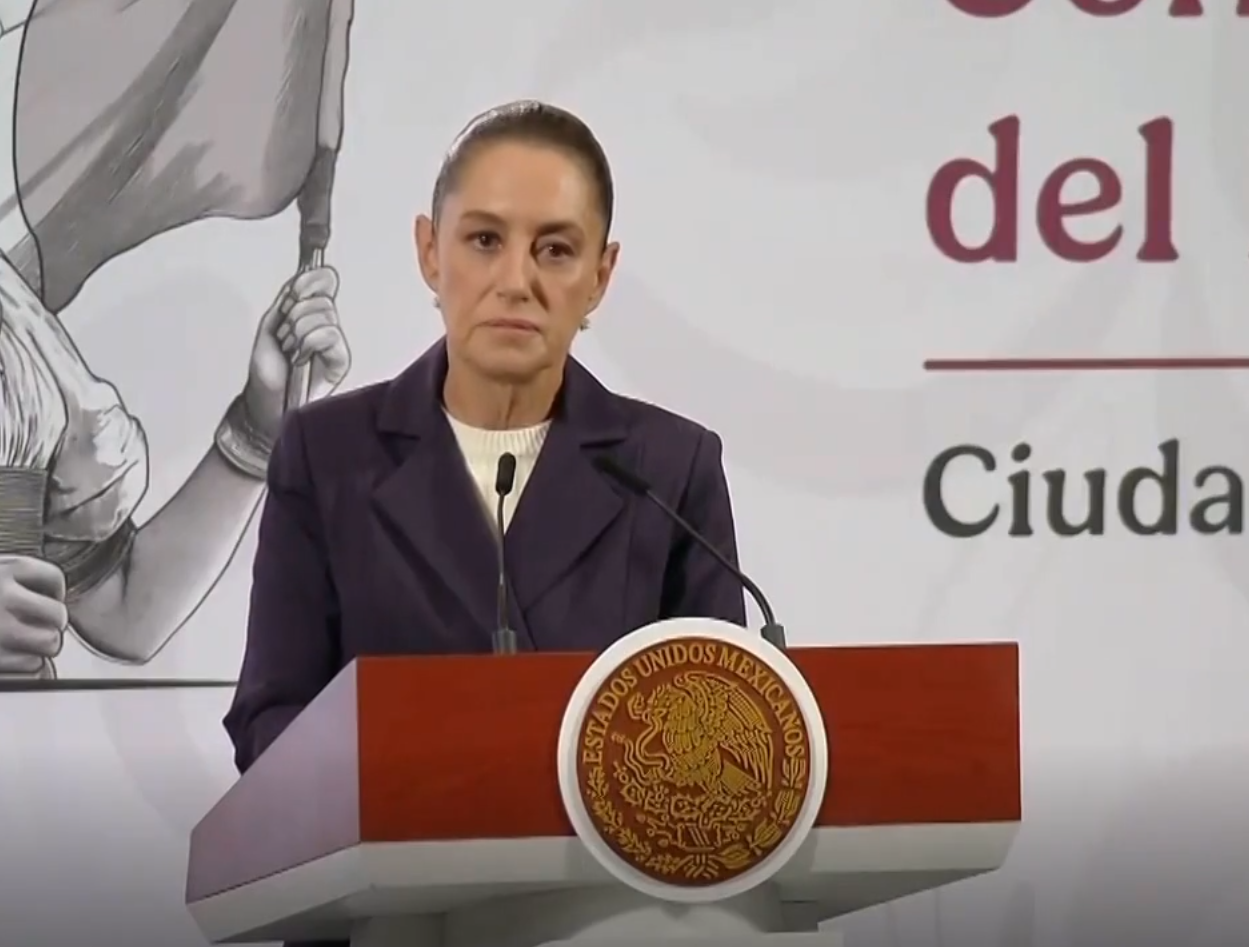 当地时间11月5日,辛鲍姆在新闻发布会上发言。图为墨西哥政府官方网站发布的视频截图
