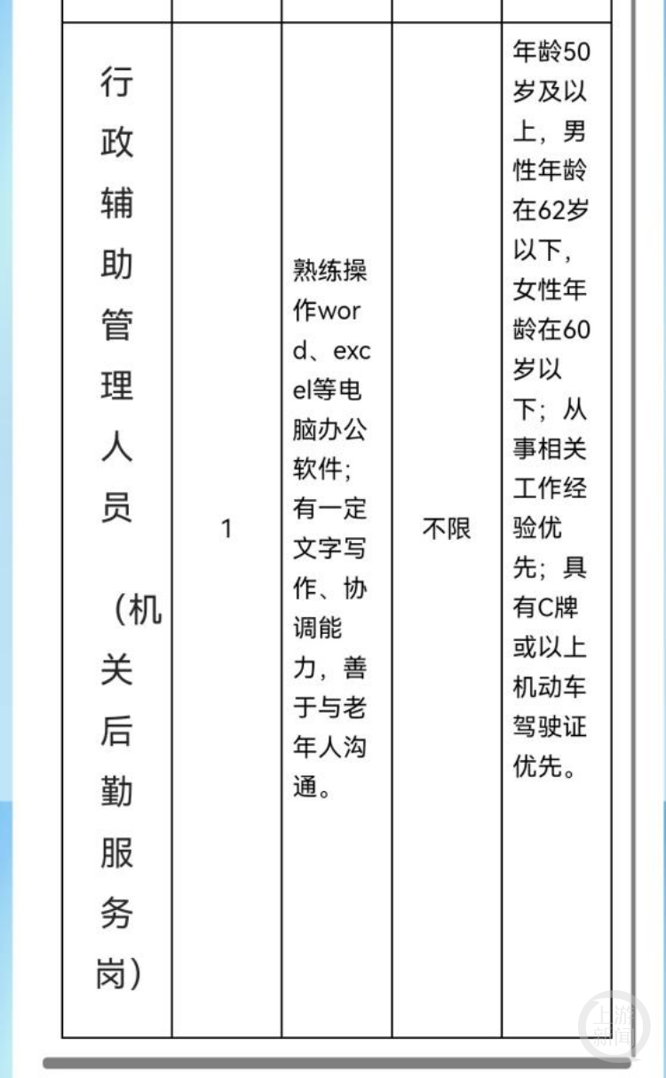 招聘公告上年龄要求是“50岁以上”。越秀区政府网站截图
