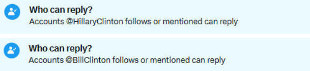 克林顿夫妇X账号已开启限制评论功能