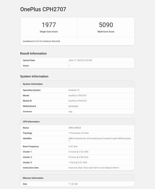 一加Nord 5手机跑分曝光:骁龙8s Gen 3芯片、12GB内存