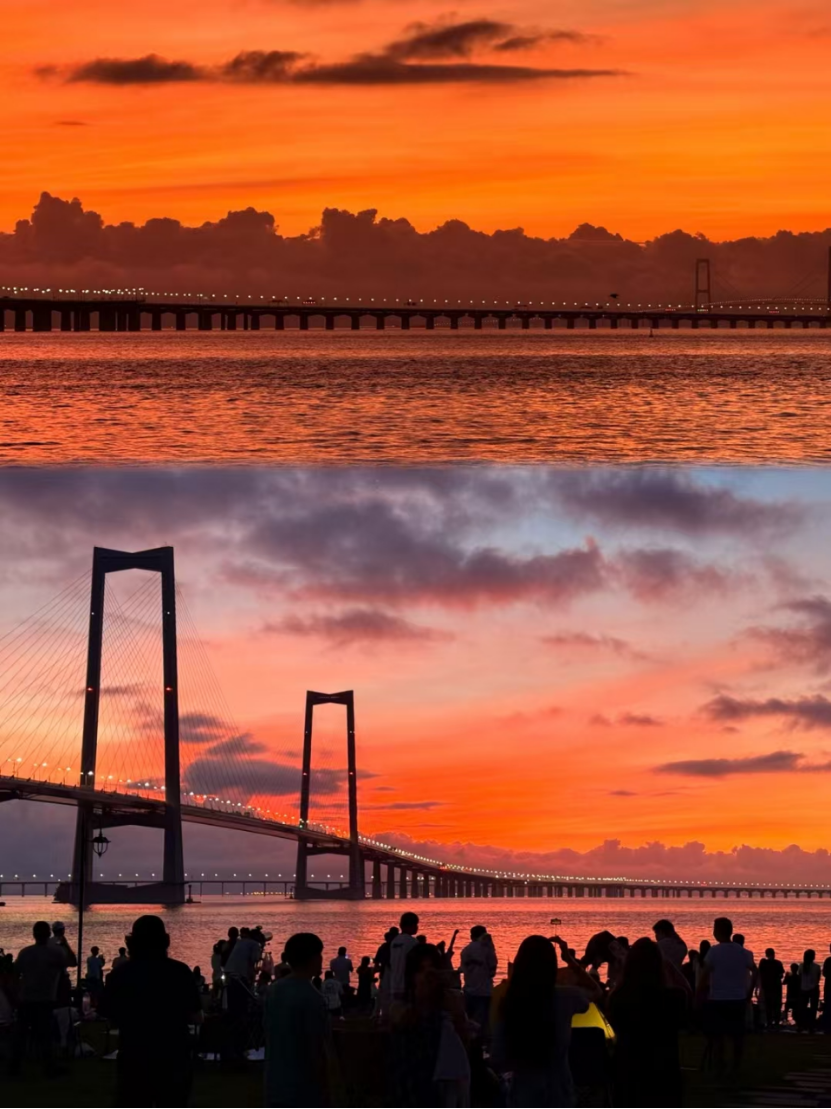 △中山马鞍岛滨海步道远观深中通道与大海同框