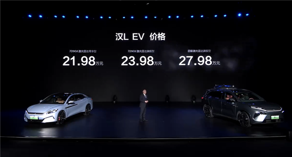 超千匹马力零百2.7秒!比亚迪汉L上市:20.98万起