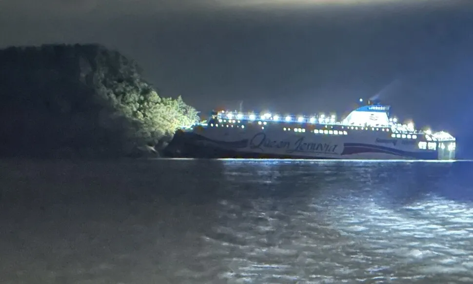 当地时间11月19日晚8时17分许,一艘韩国客轮在全罗南道新安郡长山面长山岛近海触礁。图自韩媒