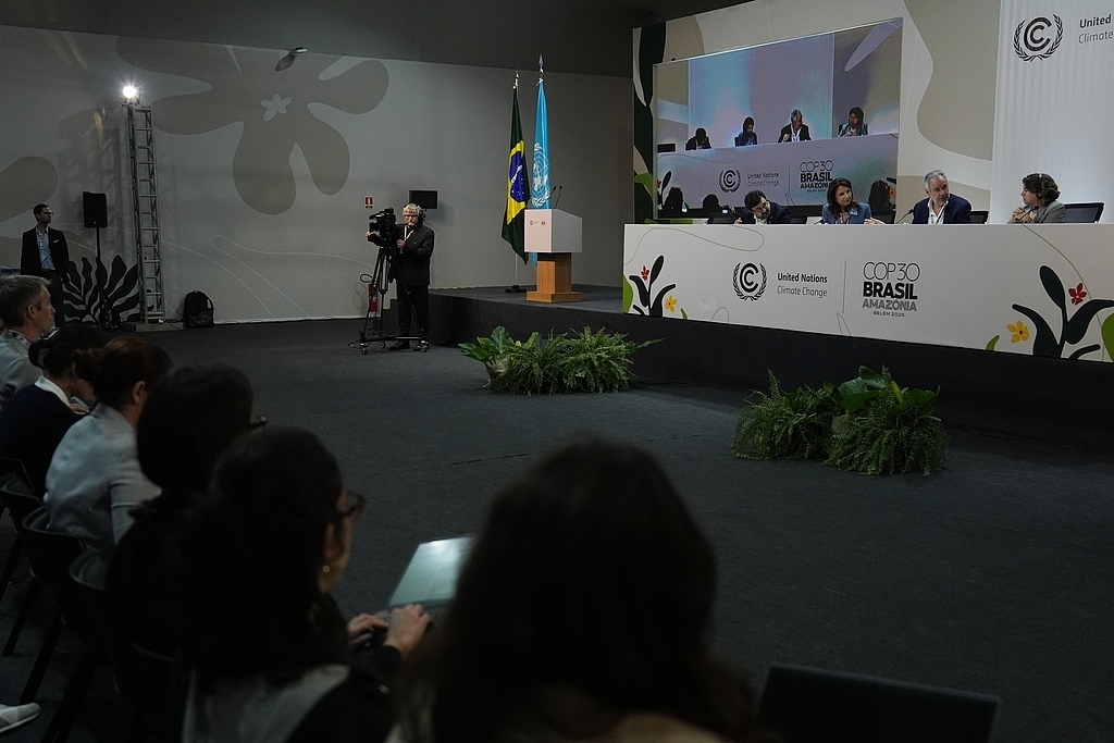 当地时间2025年11月15日,巴西贝伦,COP30联合国气候峰会期间举行新闻发布会。视觉中国 图
