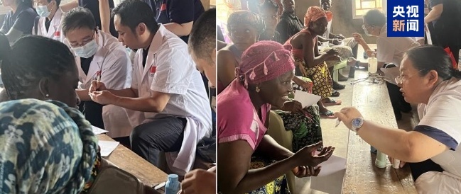 △援塞医疗队各专科组进行义诊咨询和指导用药