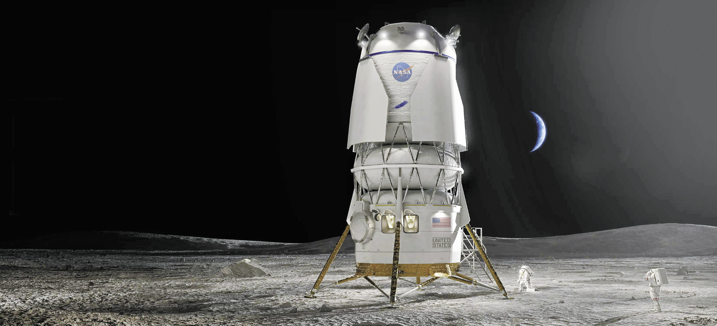 “蓝月亮”MK2载人月球着陆器渲染图 (图源:蓝色起源)