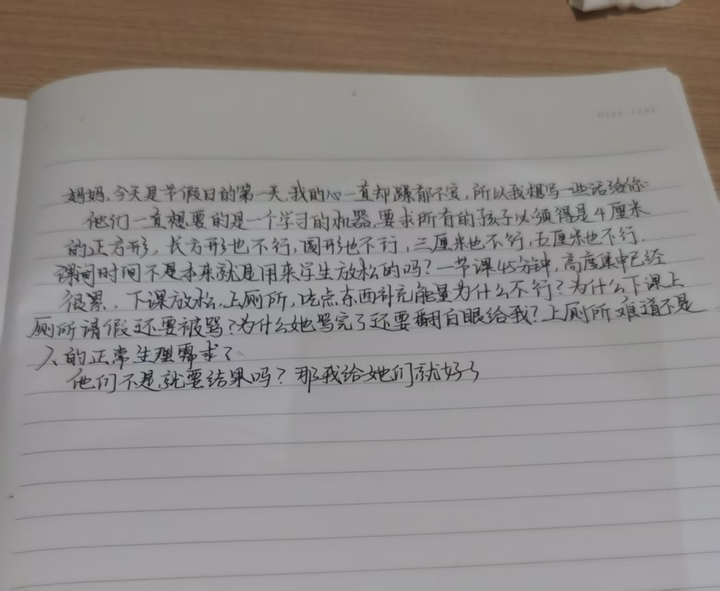 卢小青给母亲朱女士写了一段留言。